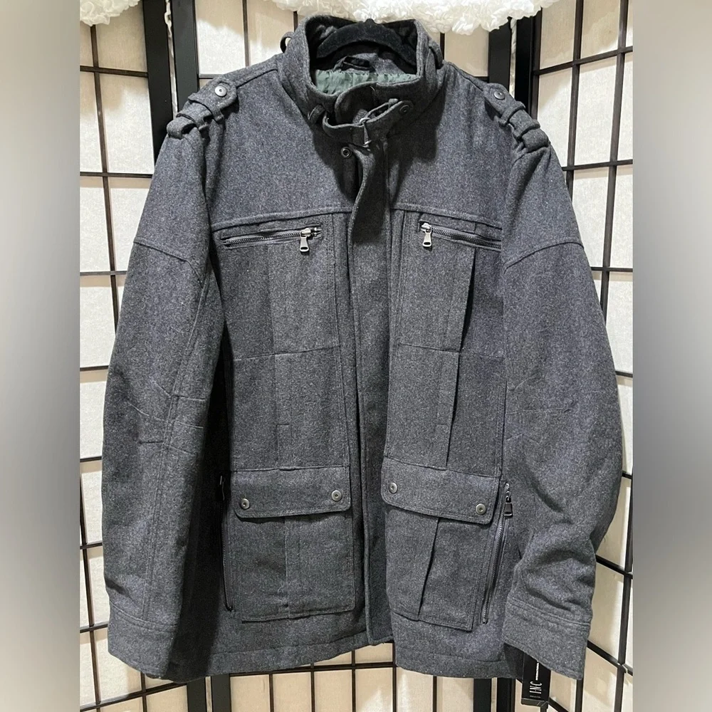 INC International Concepts Gray Military WOOL BLEND PEACOAT, JACKET MEN SIZE XXL